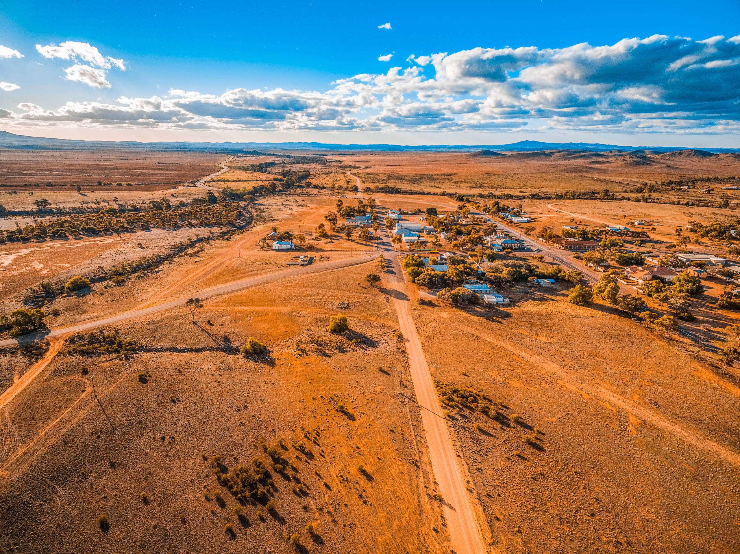 Aerial view of small town in vast plains of South outback - The Nationals